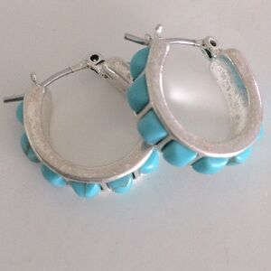 Silver Tone Earrings with Turquoise Color Stones